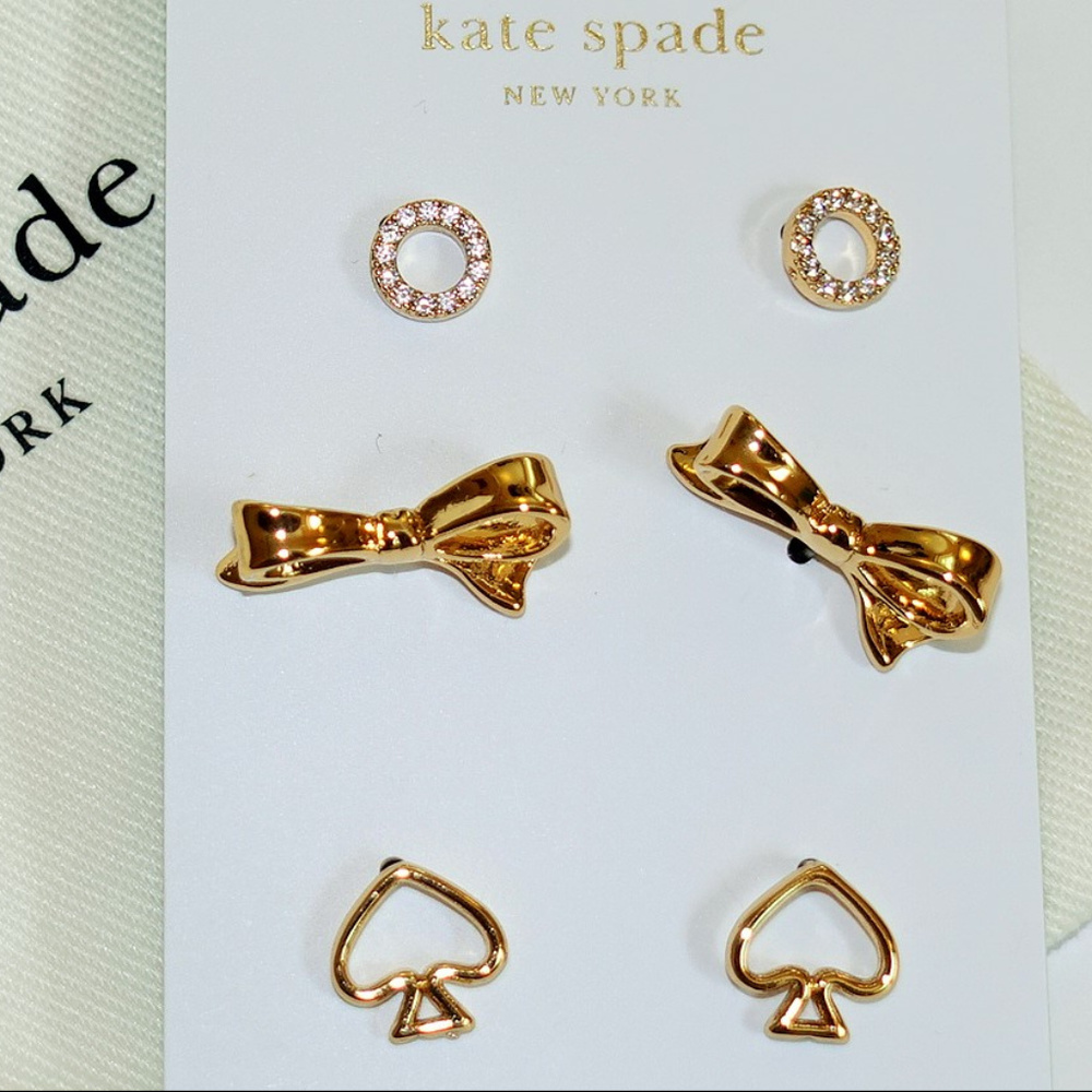 Kate Spade Gold Stud Earrings, Set of 3